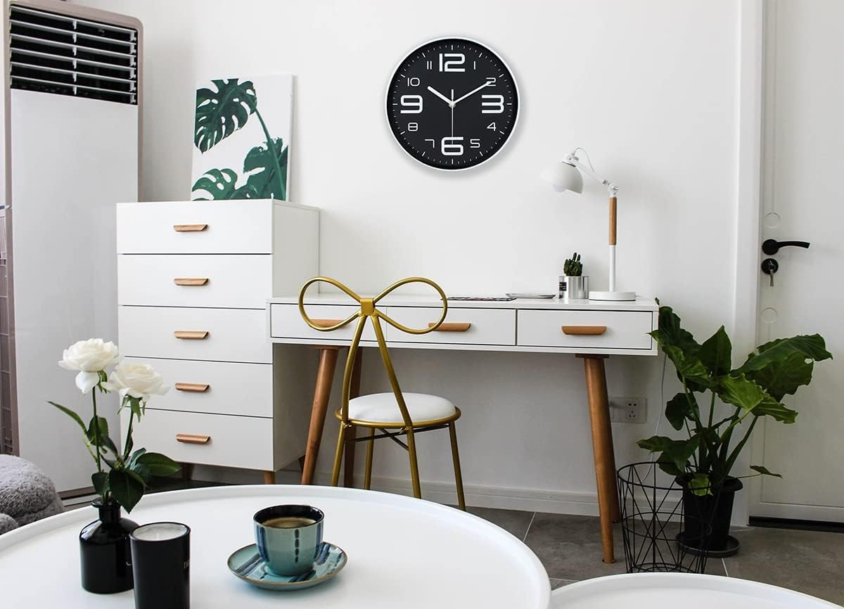 (Black) - 45Min 25Cm 3D Digital Dial Face Modern Wall Clock, Silent Non-Ticking round Home Decor Wall Clock with Arabic Numerals, 5 Colours(Black) - 10''Orange image number 2