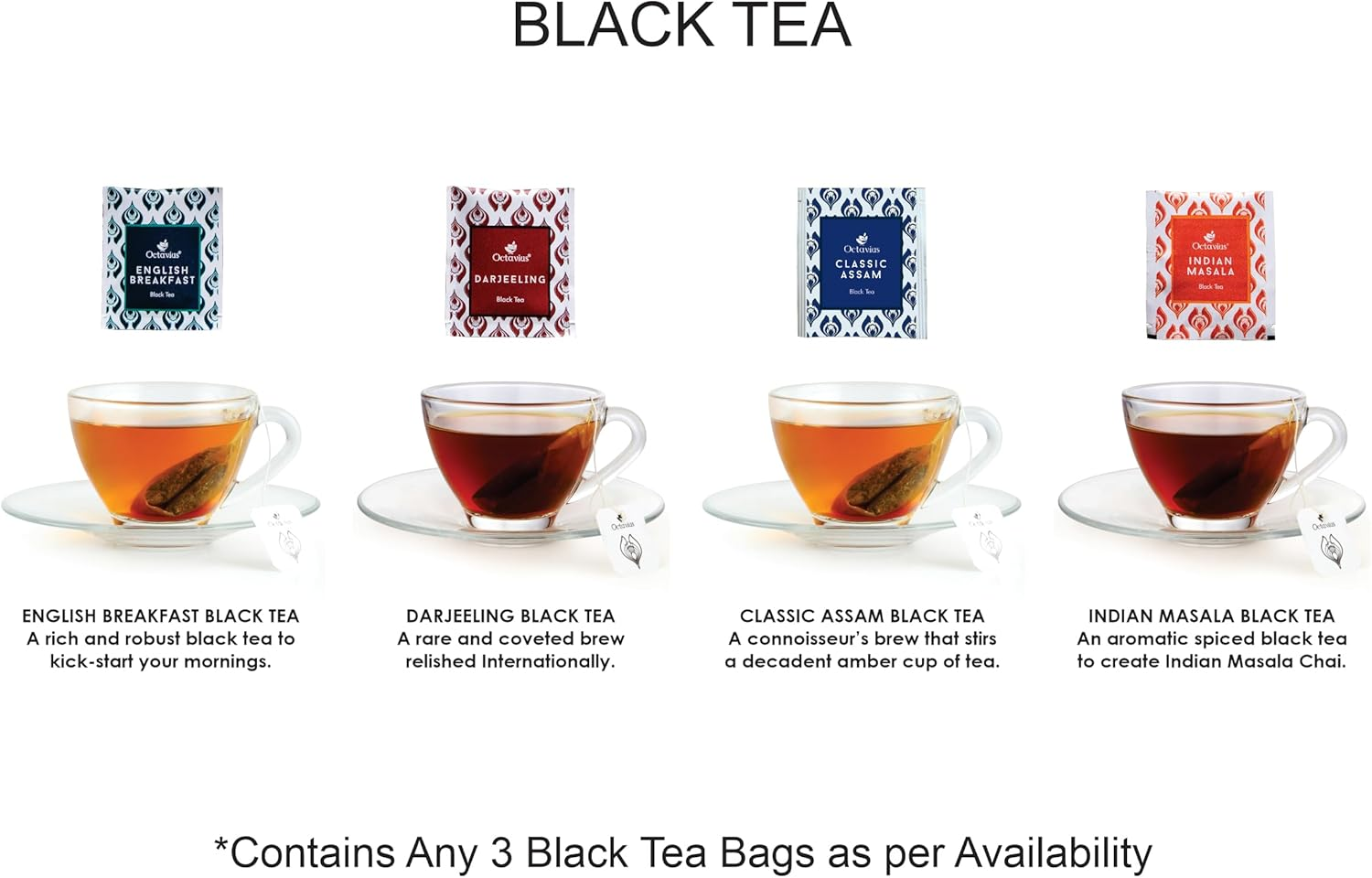 Octavius Black Tea Sampler Variety Pack | Rich Antioxidant | Helps in Weight Management Support | 25 Tea Bags image number 3