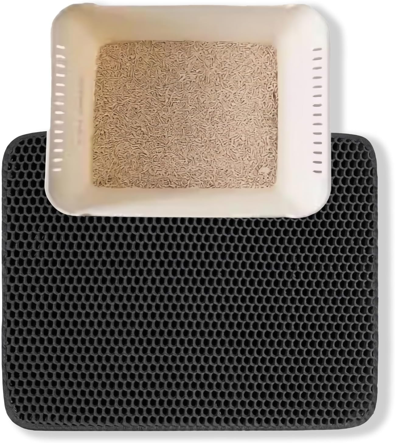 LMX Cat Litter Mat Trapping for Litter Box, No Slip, Waterproof, Honeycomb Double Layer Mats, Non Toxic, Easy Clean and Durable (Grey, Small(50 * 40Cm))