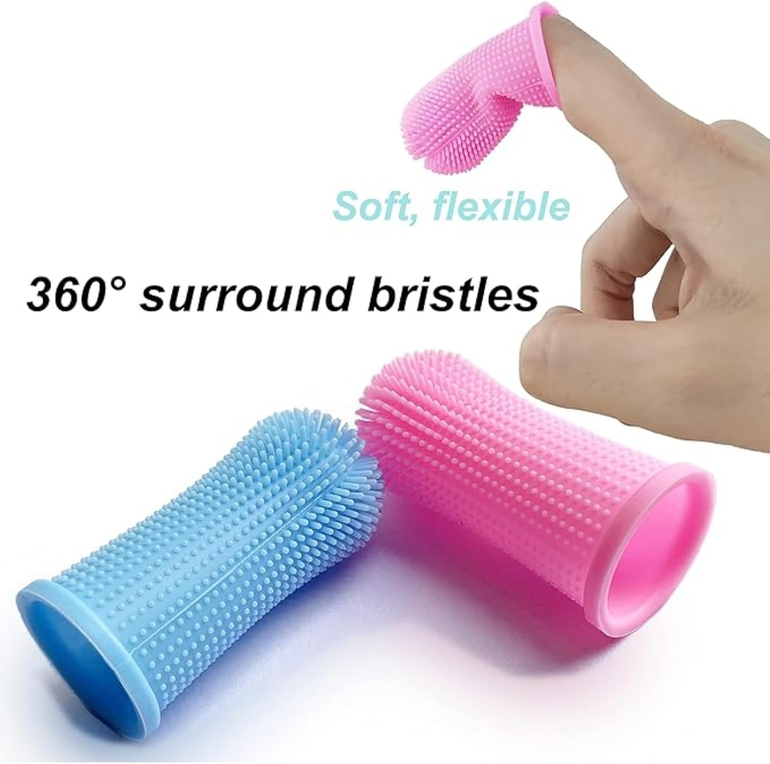 RODISHOMM 4Pcs 360&ordm; Pet Finger Toothbrush &ndash; Silicone Finger Brush for Dogs and Cats, Full Surround Bristles for Easy Dental Cleaning &ndash; Puppy Toothbrush, Cat Toothbrush, Small Pet Oral Care Tool
