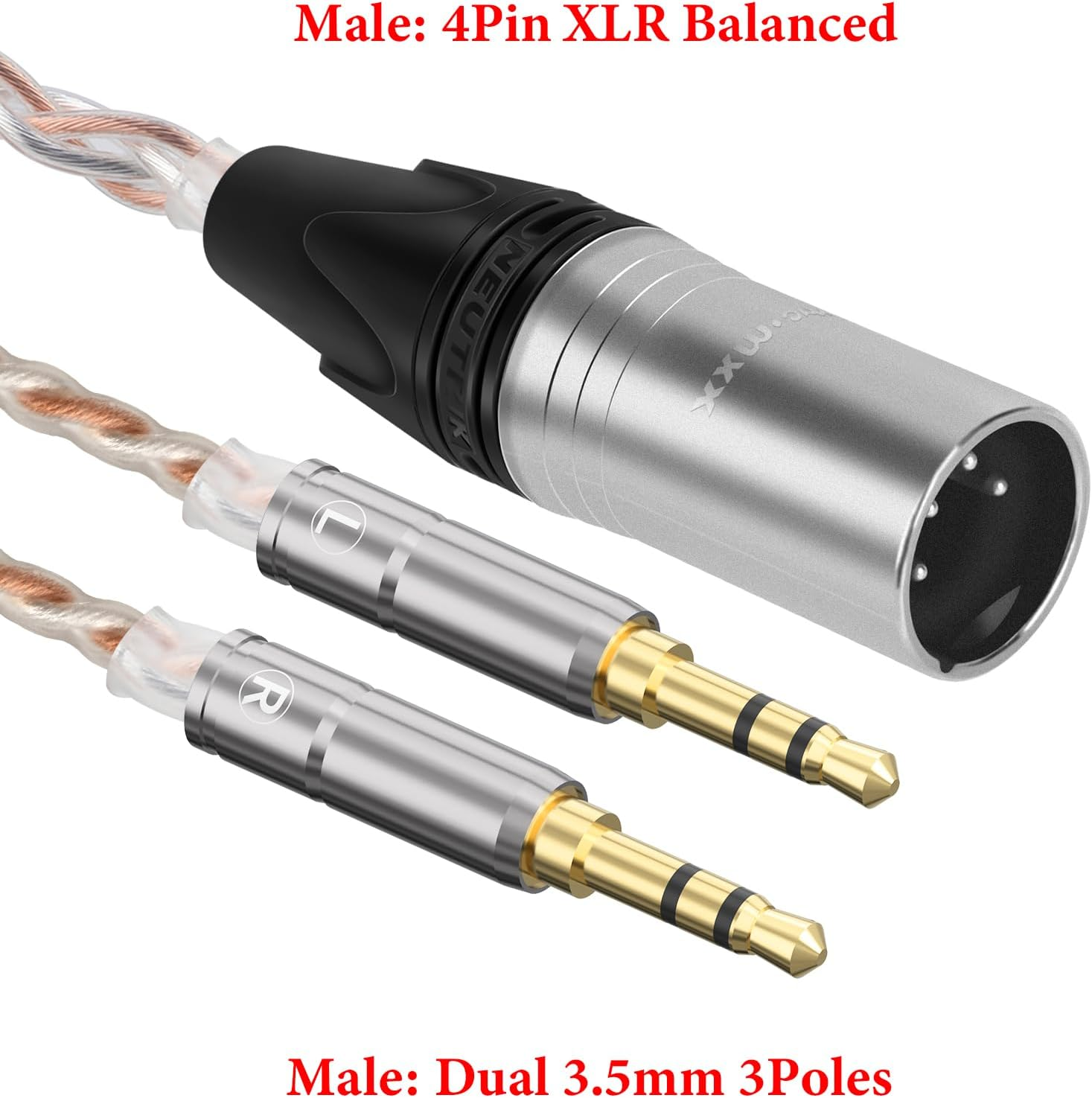 Geekria Apollo 4Pin XLR to Dual 3.5Mm Silver-Plated Upgrade Audio Cable Compatible with HIFIMAN SUSVARA Unveiled, SUNDARA He1000Se, Denon AH-D9200 AH-D7200 AH-D5200 AH-D600 Headphones (4.9Ft/1.5M) image number 1