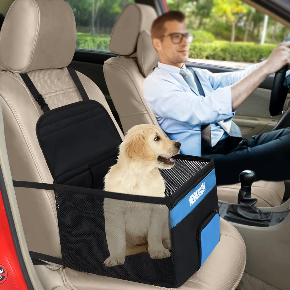 Henkelion Upgrade Dog Booster Seat Car Seat for Dogs Reinforce Waterproof Portable and Breathable with Seat Belt Clip-On Safety Leash and Zipper Storage Oxford Fabric for Travel Balck image number 3