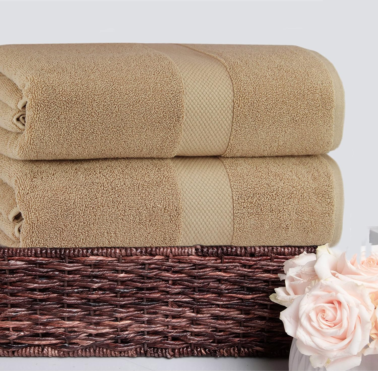 COTTON CRAFT Hotel Luxury Spa Set of 2 Bath Sheets, Oversized Ringspun Cotton 700GSM, 40 Inch X 80 Inch, Linen