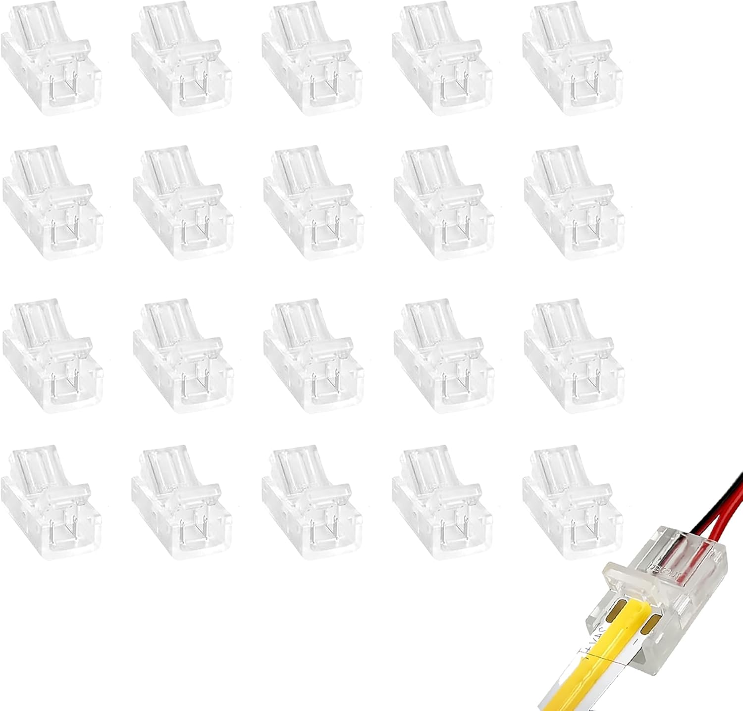 Clearhill 5Mm 2Pin 20Pcs Transparent Solderless LED Light Strip Connectors,Strip to Wire Connectors,For Single Color 5V/12V/24V LED Strips,No Soldering Required. image number 3