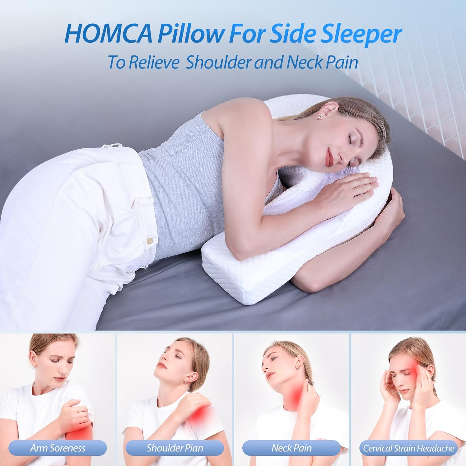 HOMCA Side Sleeper Pillows for Adults, Memory Foam U Shaped Body Pillows for Neck and Shoulder Pain Relief, Shoulder Pillow for Side Sleepers with Removable Washable Pillowcase image number 4