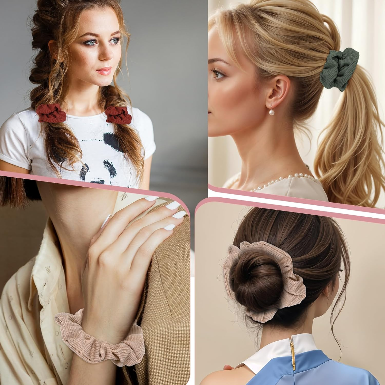 Gjinxi Pack of 6 Hair Bobbles Silk Scrunchies Satin for Women, Soft Hair Scrunchies Elastic Silk Skrunschis Large Hair Bands Ponytail Holder for Women & Girls All Hair Types (6 Colours)