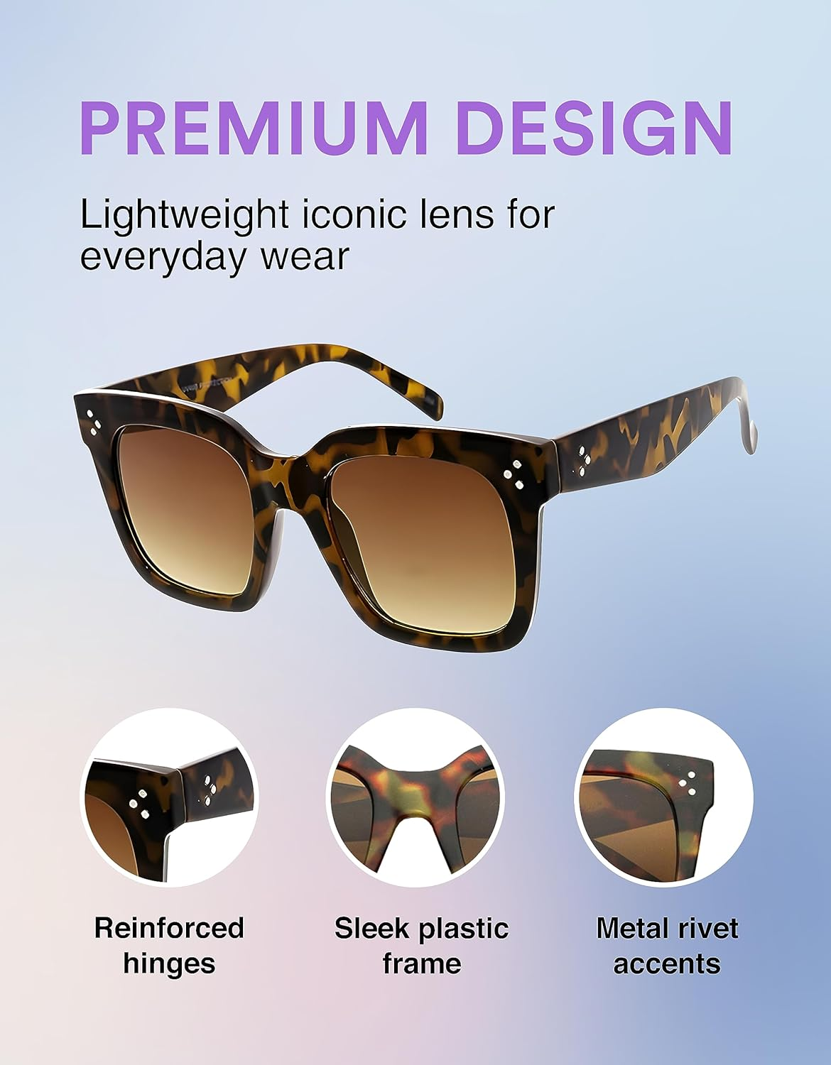 Zerouv - Oversized Fashion Retro Square Sunglasses for Women Vintage Style 50Mm - P02 | Tortoise / Brown Polarized (Limited Edition) image number 1