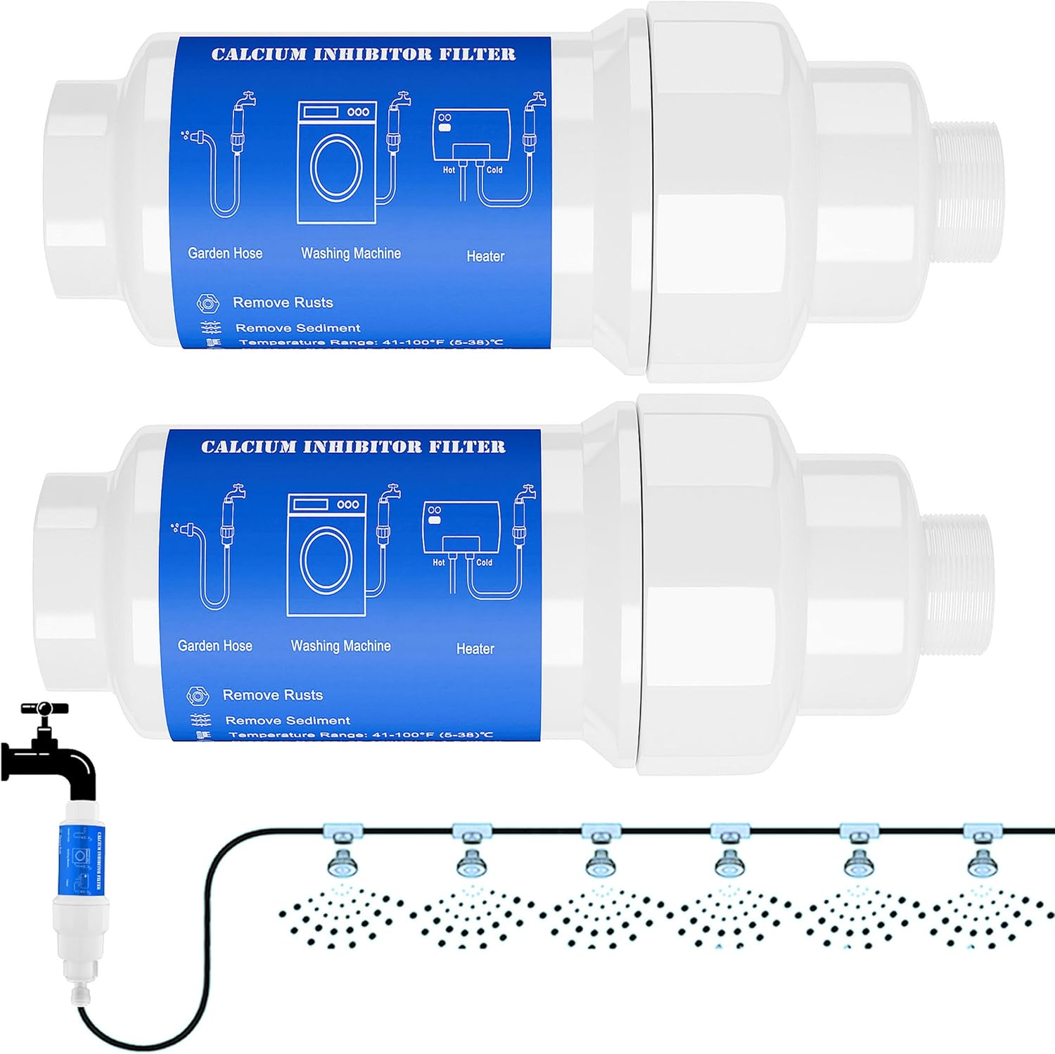 Mornajina Calcium Inhibitor Filter for 3/4" Standard Garden Hose and Faucets, Inline Sediment Anti-Scale Mister Filter for Outdoor Misting System Mist Nozzle, Preventing Scale Buildup from Clogging Up