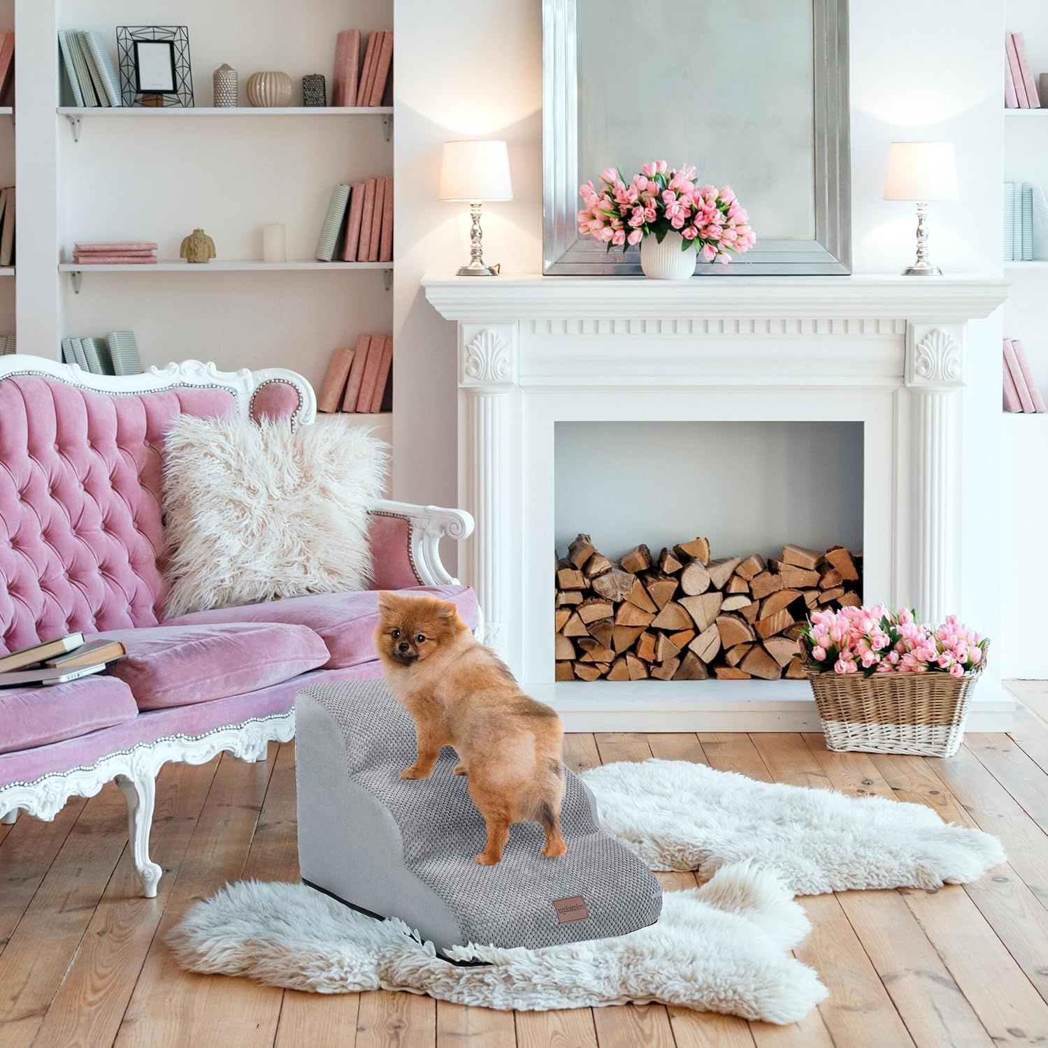 Relaxdays Dog Stairs 3 Steps for Dogs & Cats, HBT: 33 X 41 X 54 Cm, Soft Pet Stairs, Bed and Couch, Grey image number 5