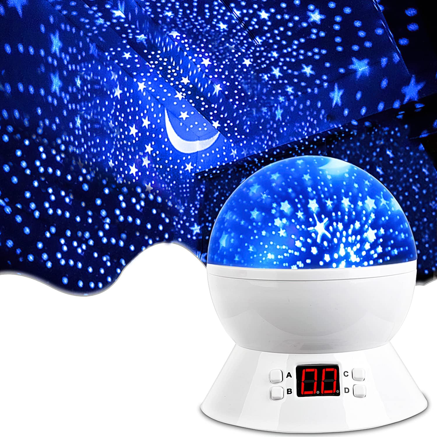 MOKOQI Star Projector Night Lights for Kids with Timer, Gifts for 1-14 Year Old Girl and Boy, Room Lights for Kids Glow in the Dark Stars and Moon Make Child Sleep Peacefully and Best Gift- White