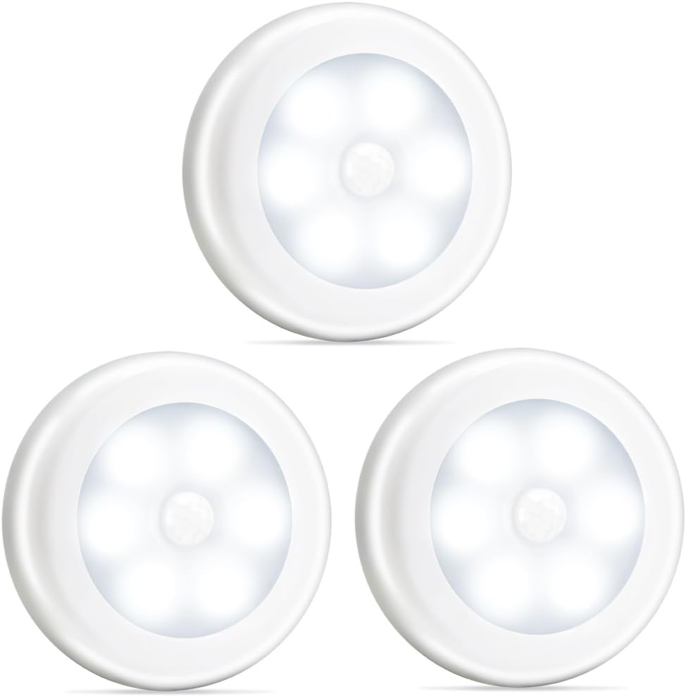 Novelty Place [Super Bright] LED Motion Sensor Lights - Cordless Battery Powered Built-In Magnets Optional Sticky Pads - Motion Sensing Bathroom Hallway Closet Nightlight - Pack of 3 image number 2