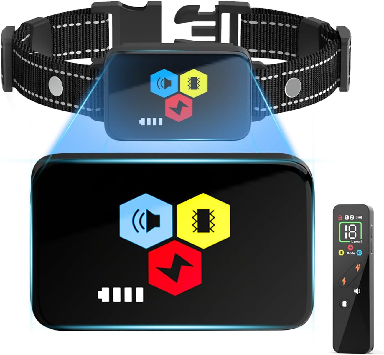 Xkimos Dog Bark Collar,4 Modes Rechargeable Smart Barking Collar,Ip67 Waterproof Shock Collar, Safe Shock anti Barking Device for Dogs，Dog Barking Collar for Dogs 1-120Lbs, Dog Training Device image number 3