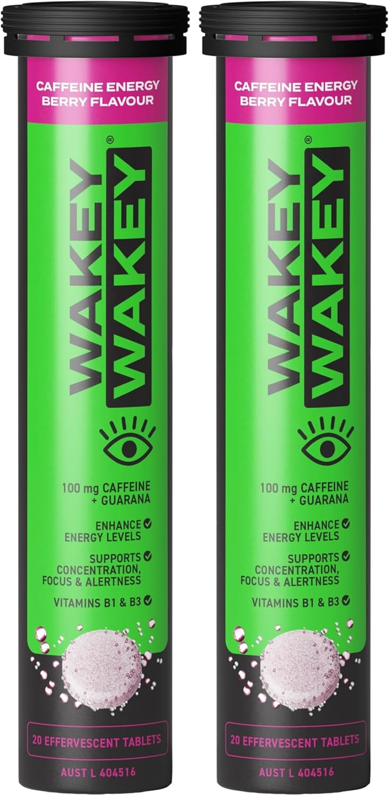 Wakey Wakey Caffeine Energy Effervescent Berry Flavour 20 Tablets - with 100Mg of Caffeine plus Guarana, Vitamins B1 & B3. Less than 1G Sugar per Serve, Less than 12 Calories. Boost Energy Levels, Increases Mental Alertness & Endurance, and Mantains Mental Focus. image number 4