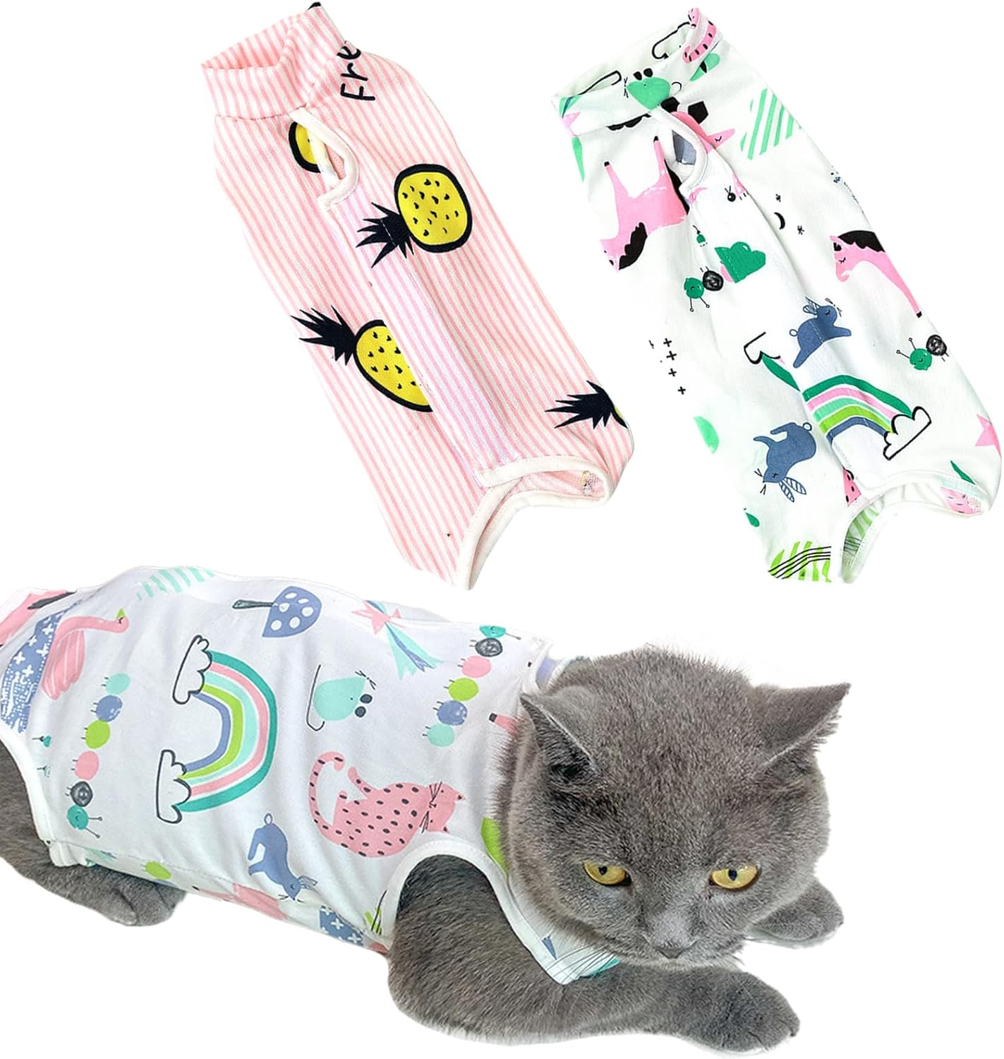 BDSHUNBF 2 X Cat Bodysuit after Surgery Recovery Suit, Cat Bodysuit for Cat Surgery, Cat Clothing, Anti-Leaking, Ideal for Post-Operative Recovery image number 6