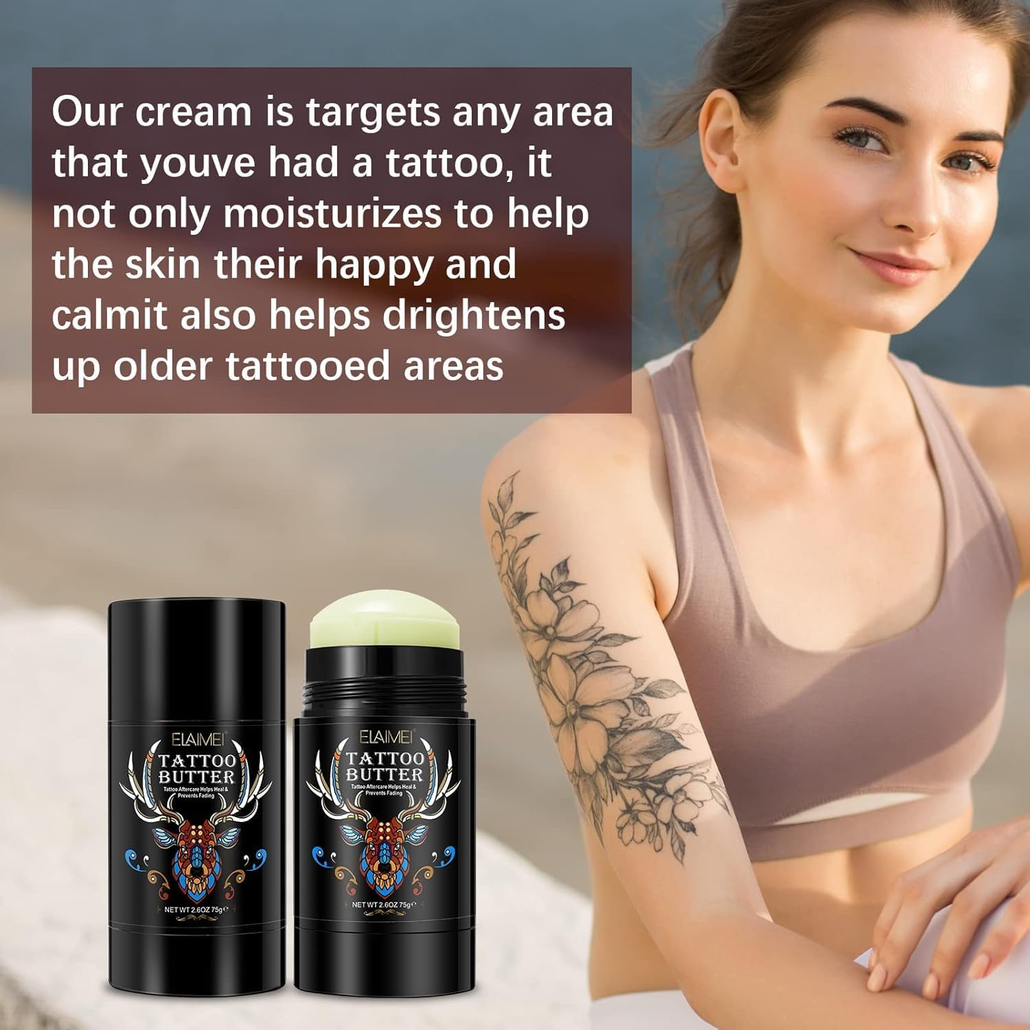 Tattoo Aftercare Butter Balm,2.6 Oz Tattoo Aftercare Healing Brightener for Color Enhance,Protects New Tattoos and Rejuvenates Older Tattoos,Natural Organic Tattoo Cream (1 Pcs | 2.6 Oz) image number 6