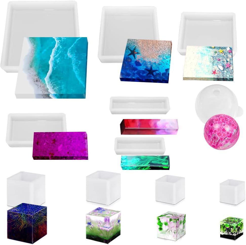 11 Pcs Resin Molds, Finegood Square Silicone Molds for Epoxy Resin Ball Epoxy Resin Molds DIY Cube Box Resin Casting Molds for Jewelry Soap Dried Flower Specimen image number 5