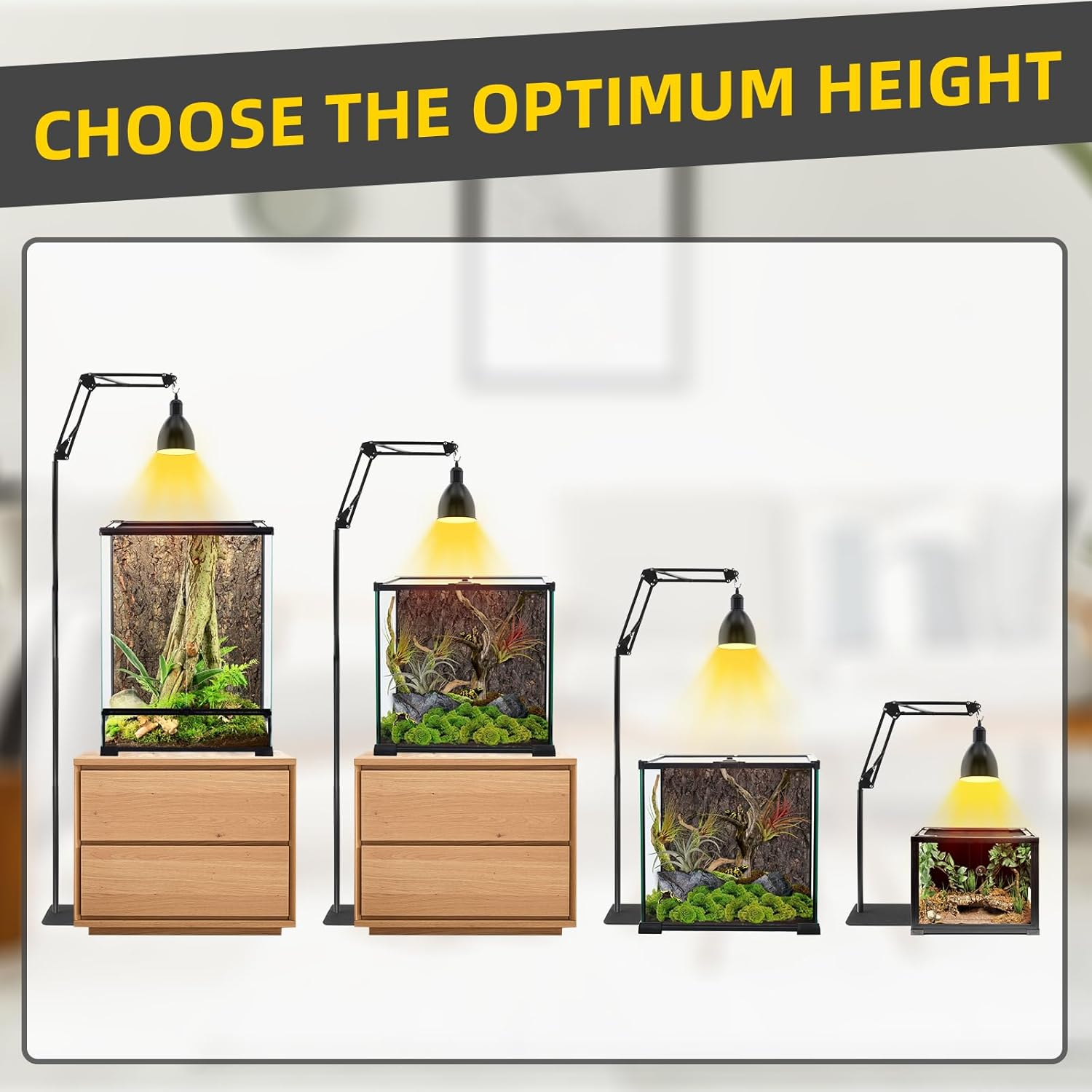 Glowup Reptile Lamp Stand Adjustable Heat Lamp Stand Height 40-140 Cm, 360&deg; Rotation Reptile Lamp Holder with Base Terrarium Light Stand for Tortoises Spider (Without Lamps)