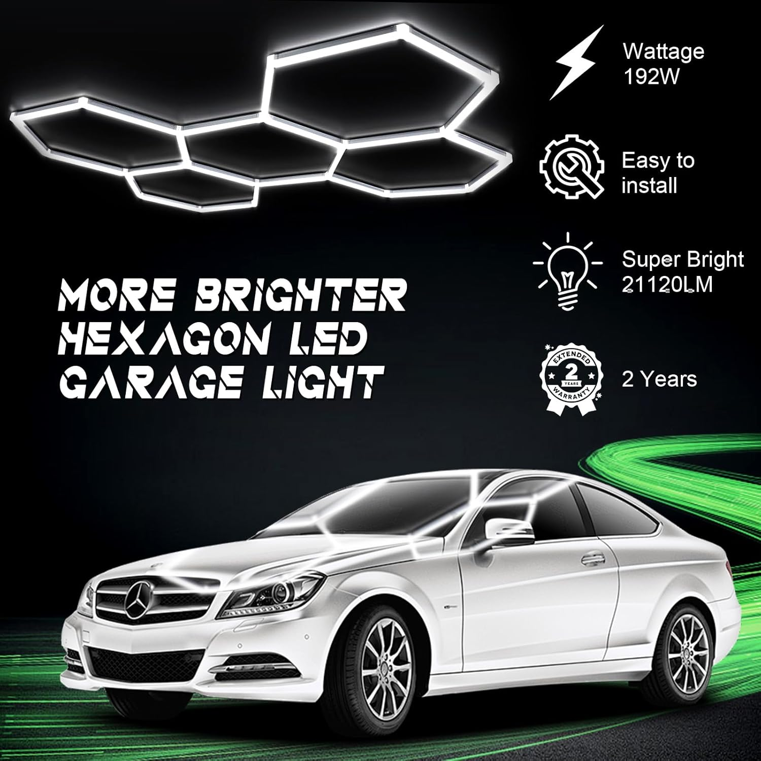 Hexagon LED Garage Ceiling Light, 24Pack Tube Lights, 5 Grids Super Bright 192W Car Detailing Linkable Ceiling LED Shop Lights for Garage Warehouse Workshop Gym Basement Car Care Wash Room image number 1