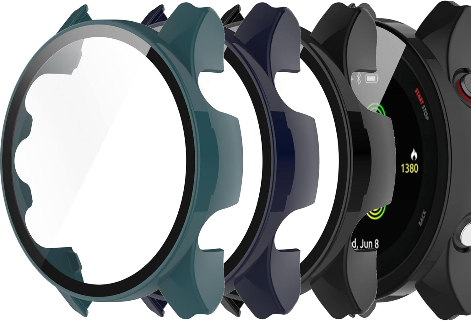 Protective Case Compatible with Garmin Forerunner 255 255 Music/255S 255S Music Screen Protector Hard PC Full Cover Tempered Glass Shell Protector Cases for Forerunner 255/255S Case,Black*2