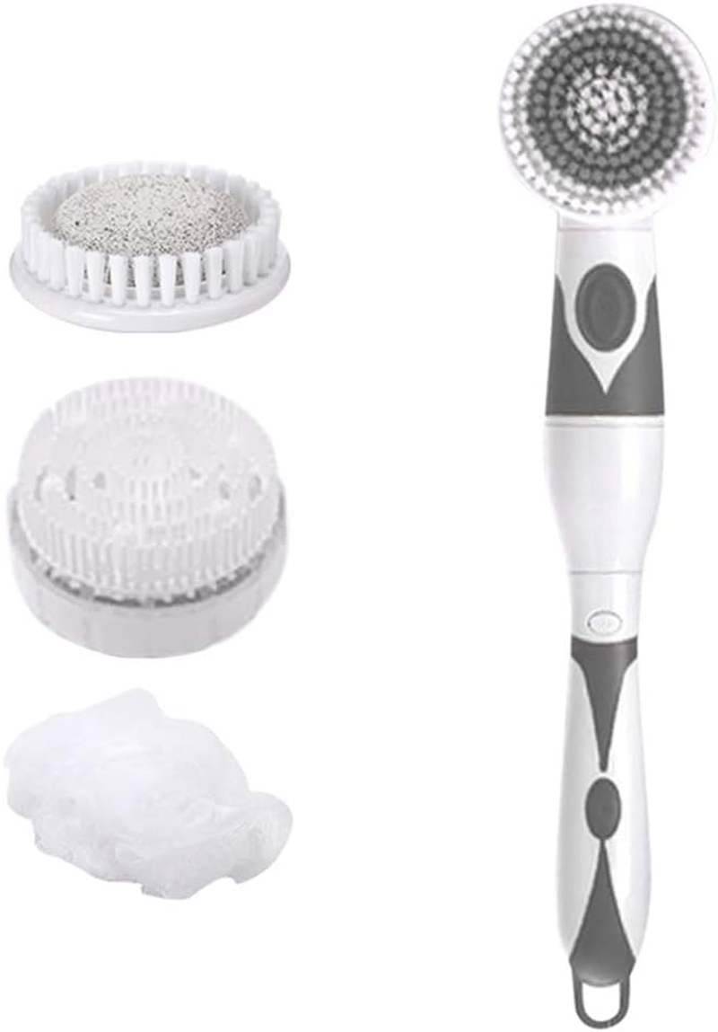 Staright 4 in 1 Waterproof Electric Bath Brush Multi-Functional Body Cleansing Brush Back Massage Scrubber with 4 Brush Heads Shower Brush with Long Handle image number 3