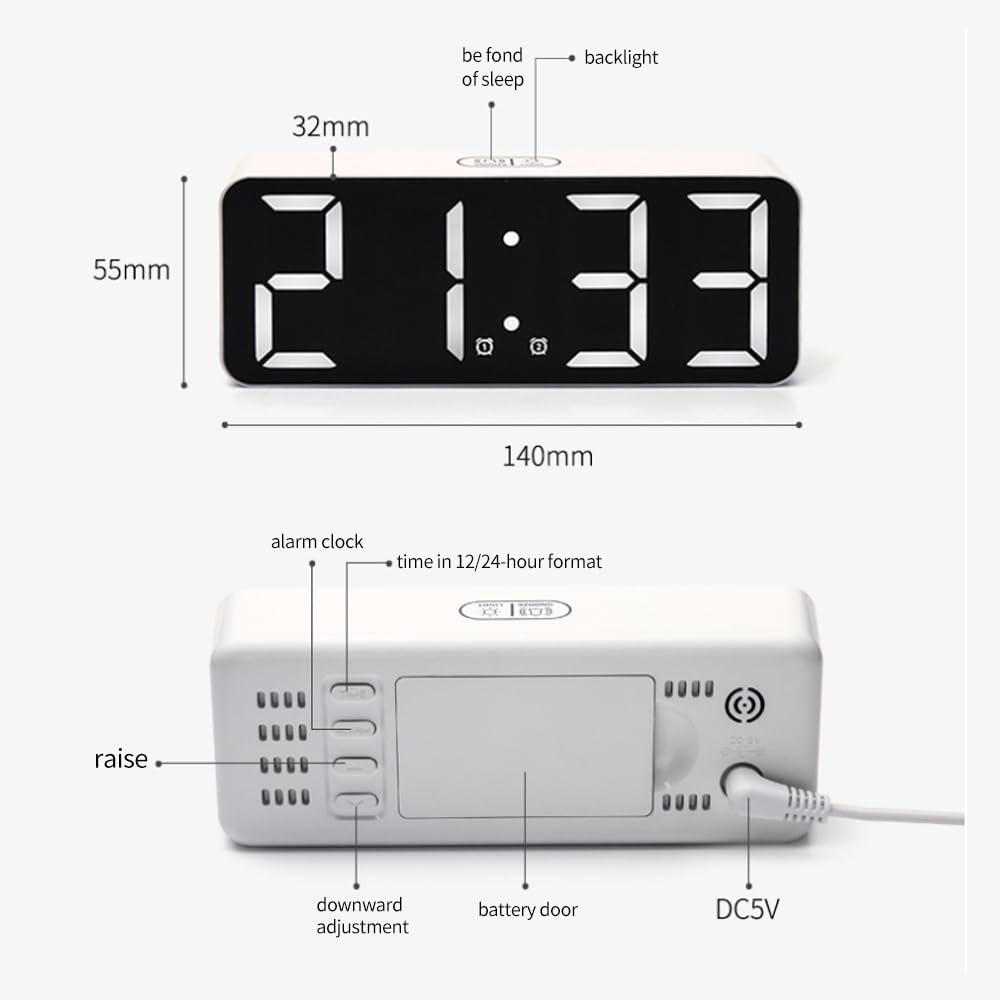 Jiaozoum Small Digital Alarm Clock for Bedroom, Big Display with Charging Port Desk Clock, Support Dimming Adjustable Volume Basic Digital Clock for Deep Sleepers Kids Elderly image number 2