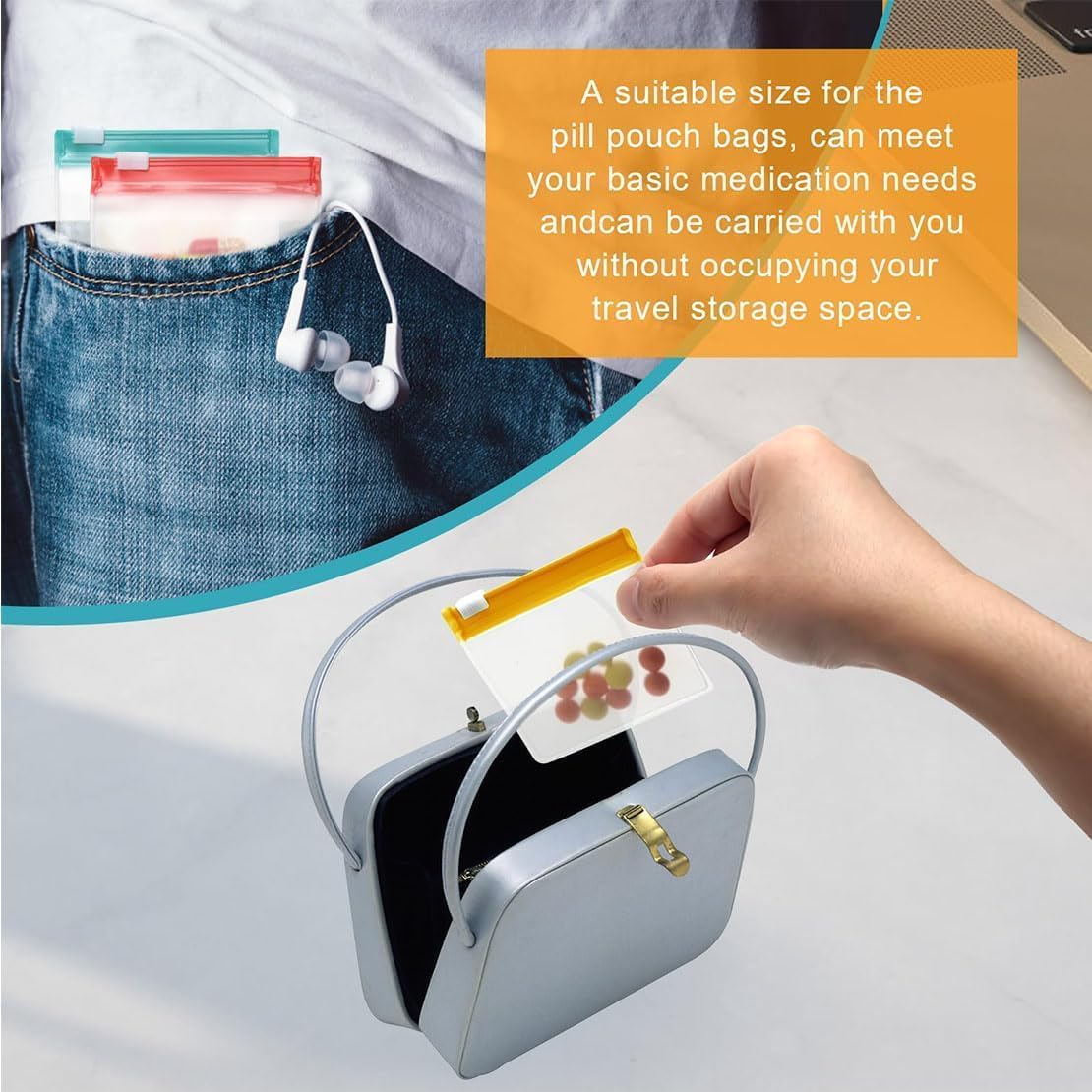 35Pcs Pill Pouch Bags Zippered, Reusable Translucent Medicine Pill Organizer Vitamin Organizer Set, Portable Pill Baggies Small Zippered Pouches for Travel Office School (7 Colors) image number 4