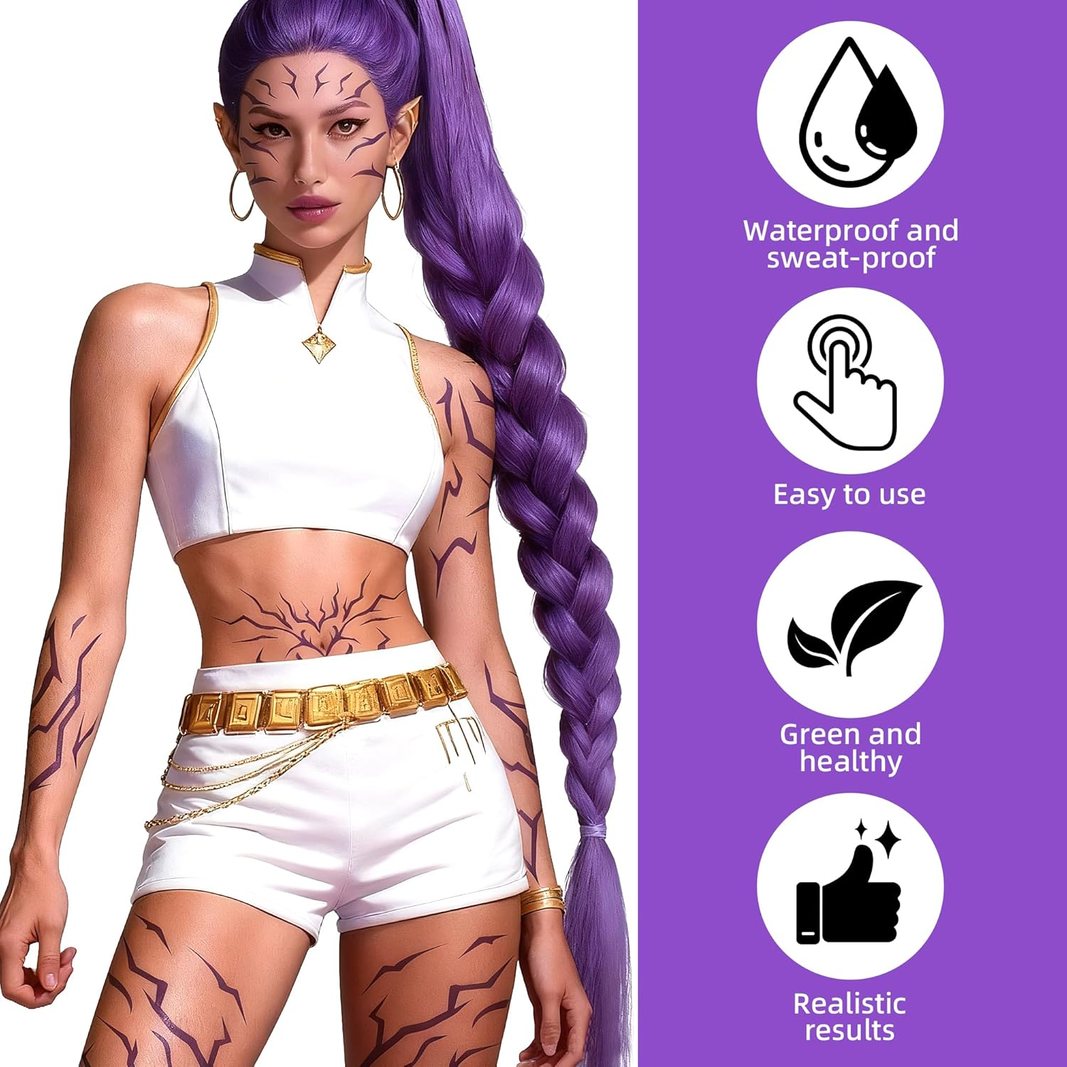 Temporary Tattoos, 8PCS Demonn Hunterrs Rumii Tattoos, Purple Tattoos for Women Men, Cosplay Tattoos Stickers, Waterproof Demonn Hunterrs Stickers Cosplay Halloween Party Costume Accessory image number 1