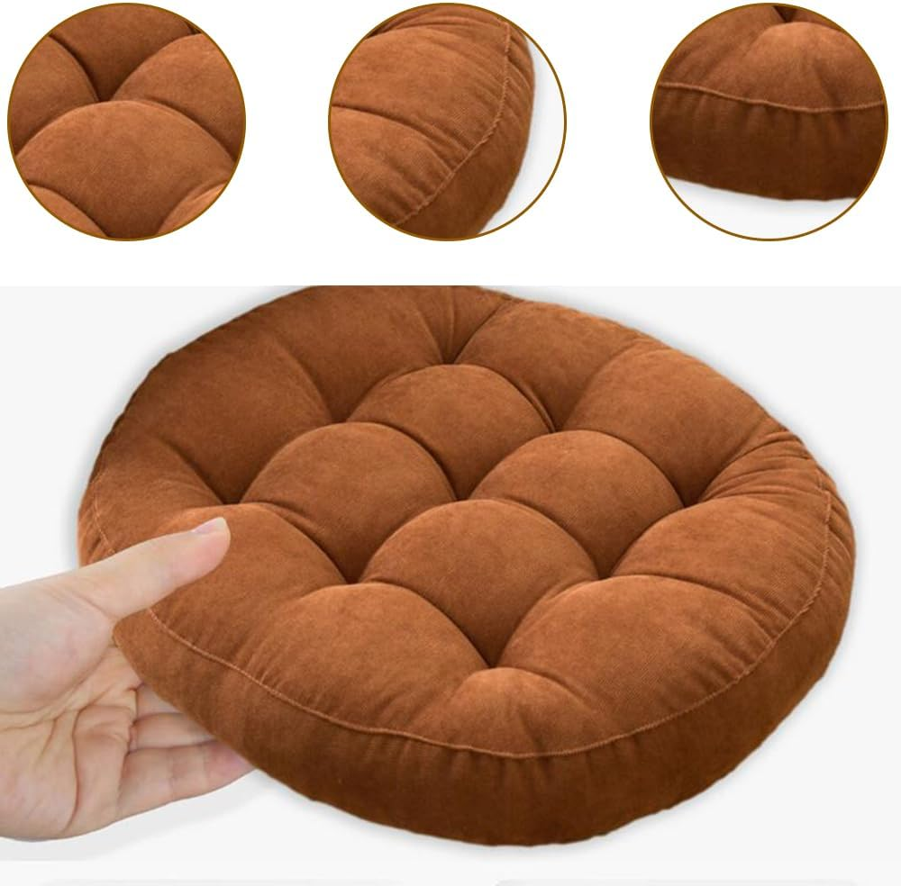 2 Pack Floor Pillow, round Seat Cushion, Floor Cushion Seating with Adults Kids, Tufted Corduroy Floor Cushions for Living Room Tatami,For Home,Bedroom (Coffee)
