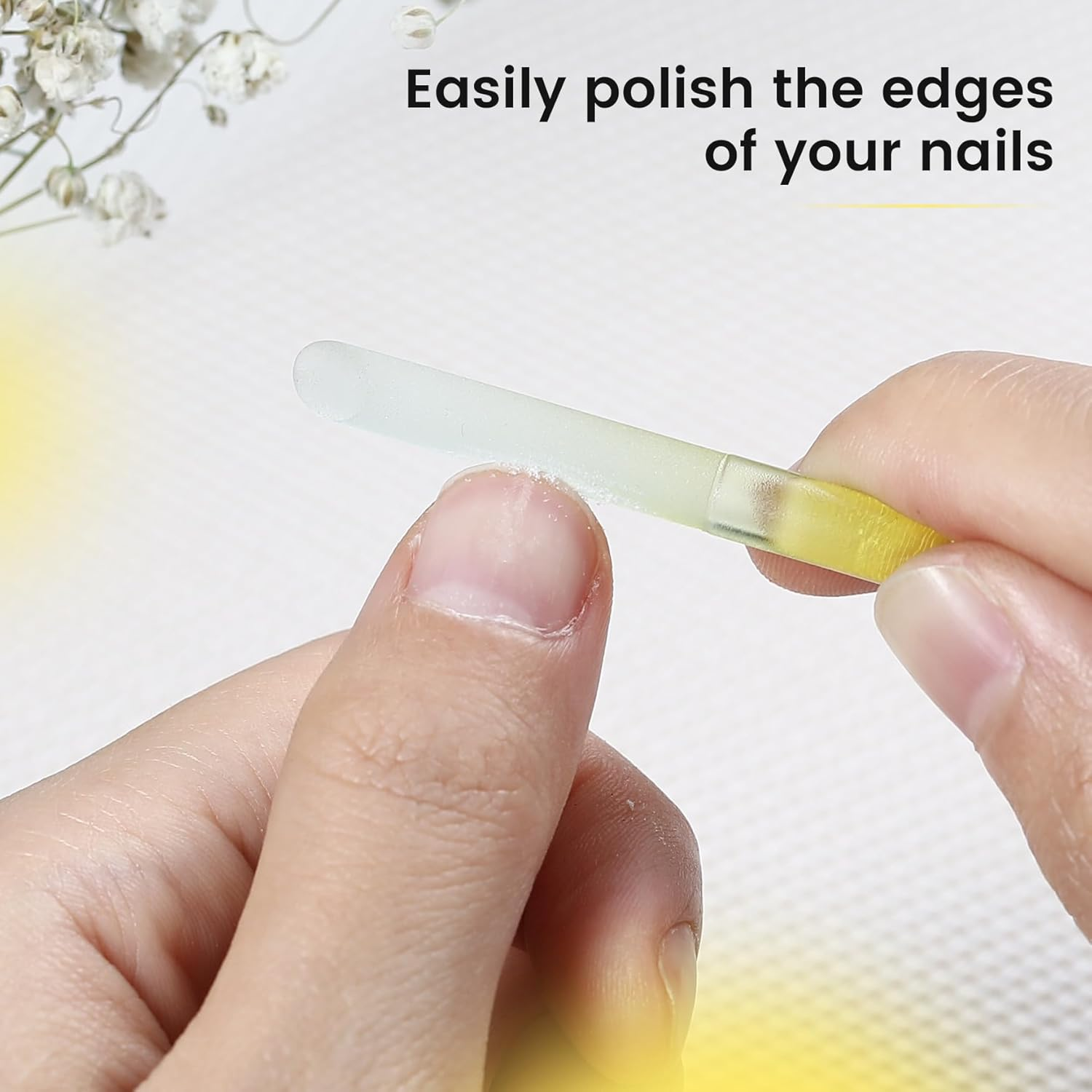 BEZOX 2 Pieces Glass Cuticle Pusher - Double Ended Manicure Sticks - Premium Glass Manicure Tools - Fingertip File for Callus and Dry Skin, Nail Shaper - Yellow image number 5