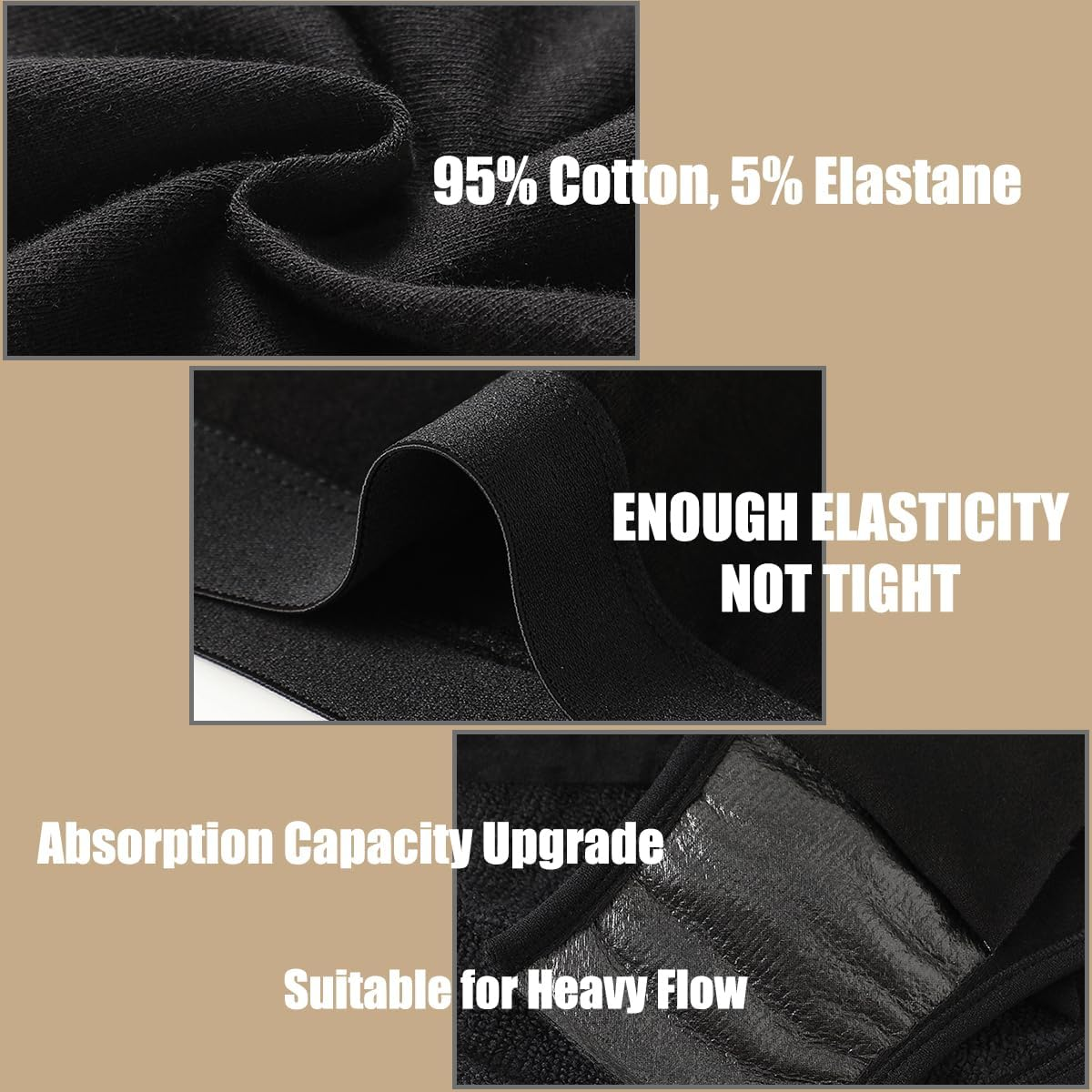 Lohhbve 5Er-Pack Saugf&auml;hige Periodenh&ouml;schen Mit Starkem Durchfluss F&uuml;r Frauen, Mittlere Bis Hohe Taille, Auslaufsichere Menstruationsh&ouml;schen, Postpartum-Slip-Unterw&auml;sche image number 1