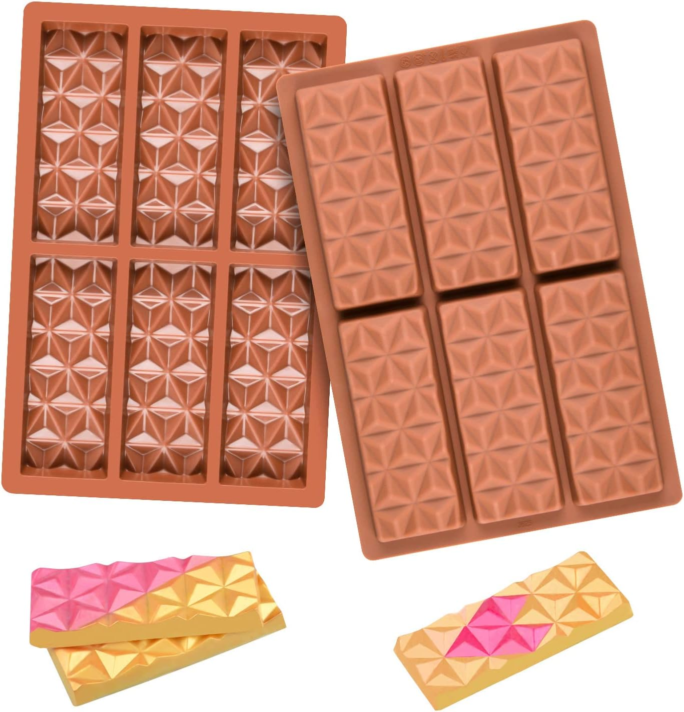 Fimary 2 Pcs Break Apart Chocolate Molds Silicone Deep, Stuffed Candy Bar Molds Silicone Shapes, Silicone Molds for Wax Melts Large(Pyramid) image number 2