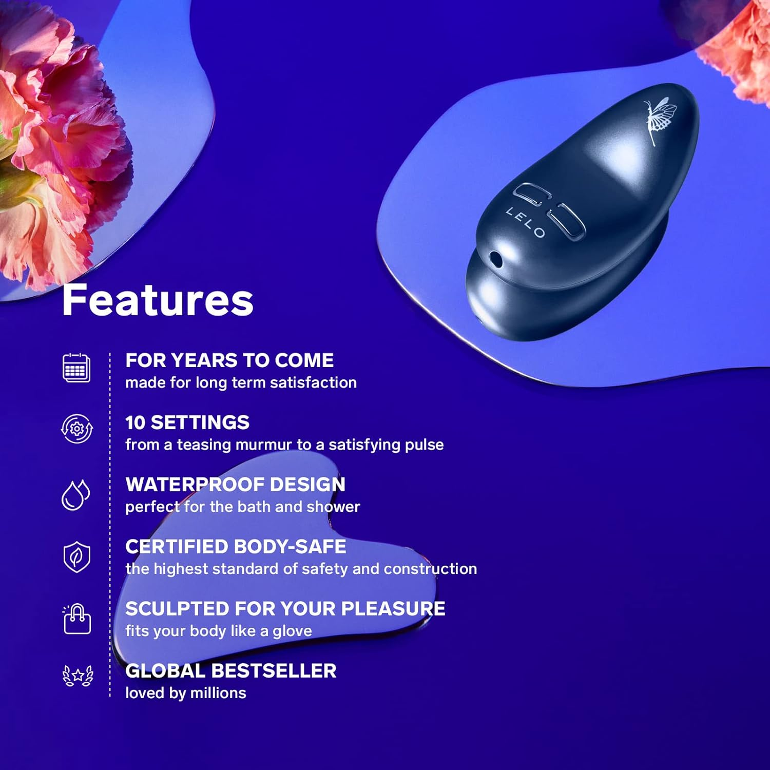 LELO NEA 3 Mini Bullet Vibrator for Woman Female Vibrator Mini Clitoris Vibrator Discreet with 10 Pleasure Settings and Varying Intensities, Pitch Black - Alien Blue image number 2