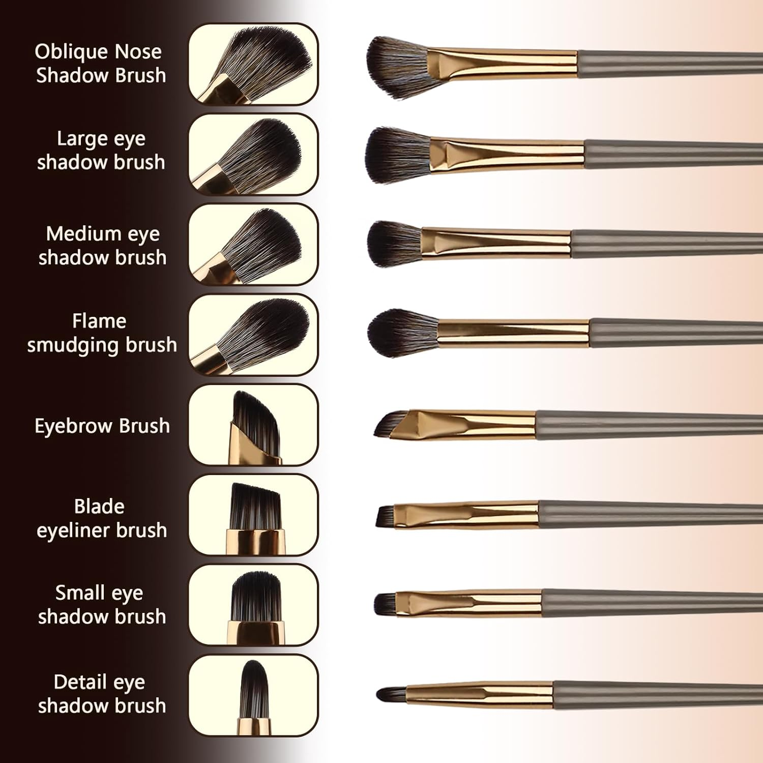 8PCS Eyeshadow Brush Set, 8 Different Eyeshadow Brush Heads, Soft Bristles and Plastic Handle, Comes with Leather Storage Bag