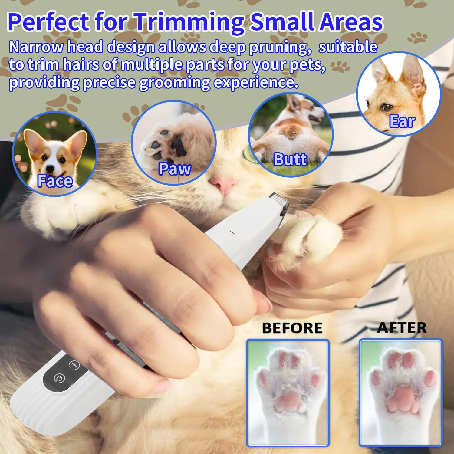 SZMDLX Dog Paw Trimmer with LED Light, 9Mm Blade, Low Noise, Rechargeable Pet Clipper for Dogs, Cats, Rabbits, Grooming for Paws, Ears, Face, Rump image number 4
