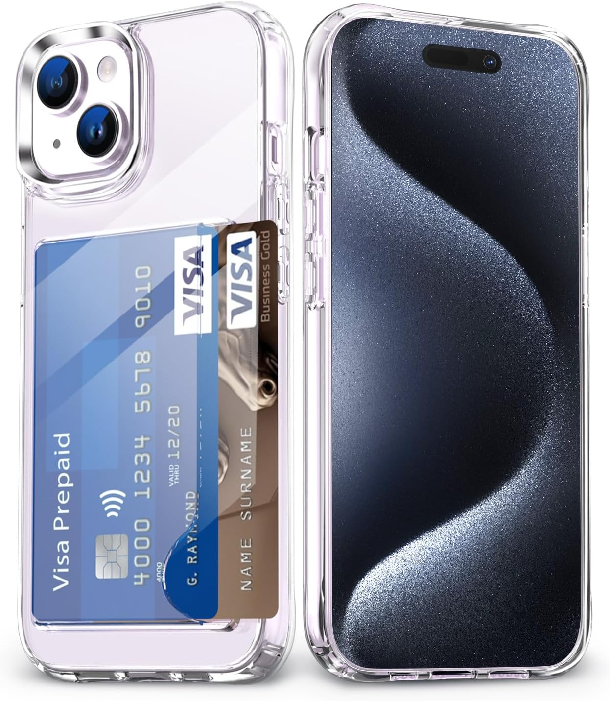 ELEPIK for Iphone 15 plus Case with Card Holder, [Up to 2 Cards] [Anti-Yellow] [Military Grade Protection] Shockproof Slim Phone Protection Clear Case for Iphone 15 Plus, Clear