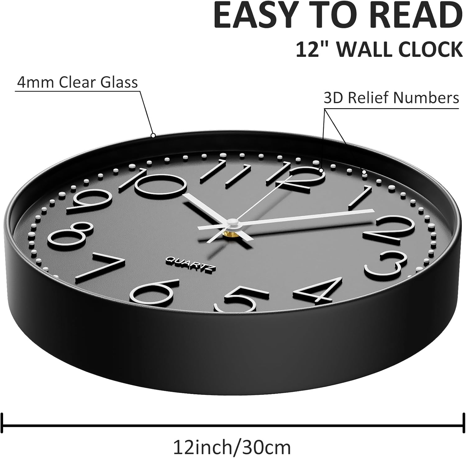 LEFAFA Wall Clock, 12 Inch Silent Non Ticking Wall Clocks Battery Operated, round Easy to Read, Silent Wall Clock for Bedrrom Living Room Kitchen School Office Home Decor (Black) image number 1