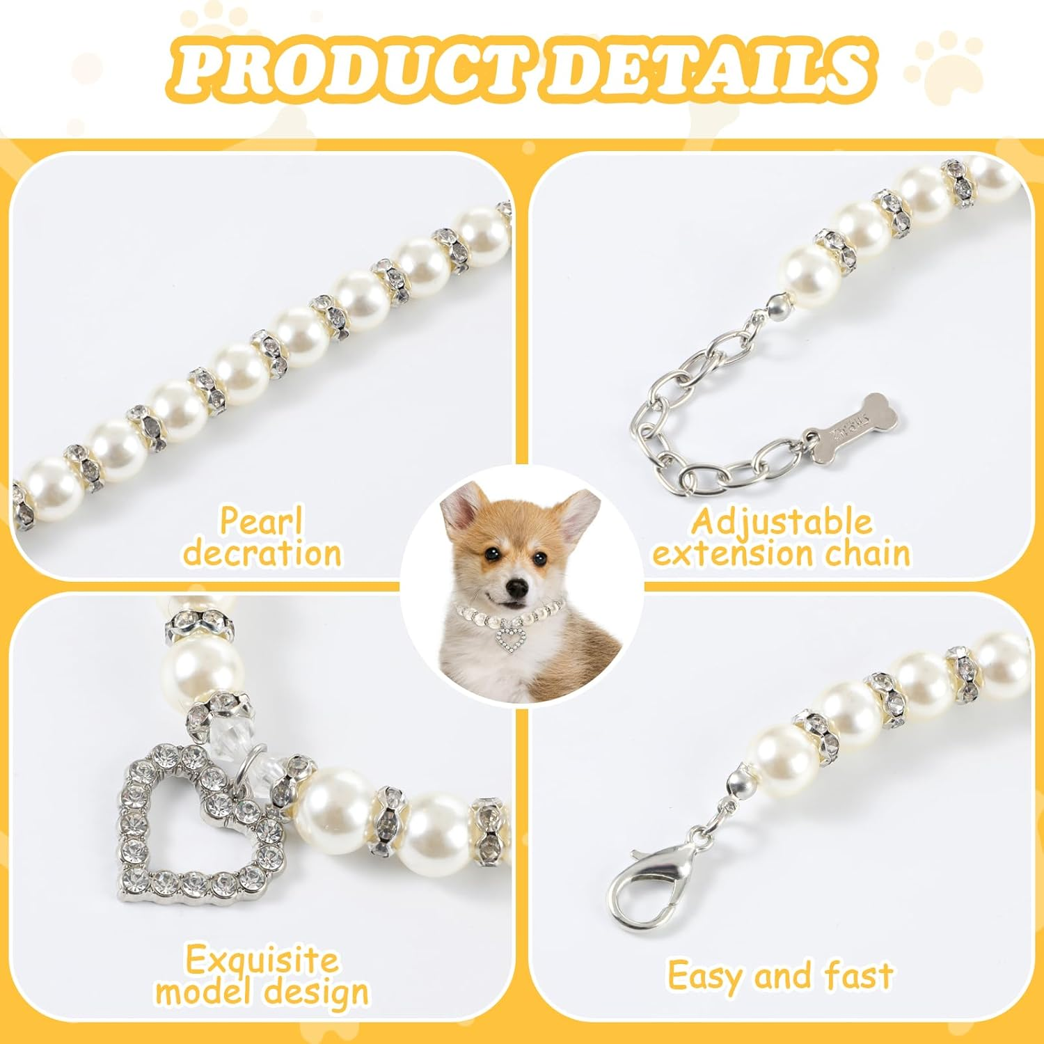 Amaxiu Pearl Collar for Cats and Small Dogs, Adjustable Bling Rhinestone Collars for Small Dogs Cats Girls Cats Sband Jewellery for Female Cats Puppies Dogs Accessories image number 1