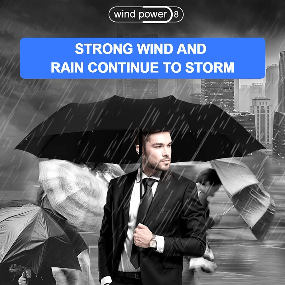 Feimvb Travel Umbrella, Windproof Automatic Umbrella Compact Sized Portable Personal Umbrella with 10 Rib Reinforced Canopy and Auto Open & Close Function image number 4
