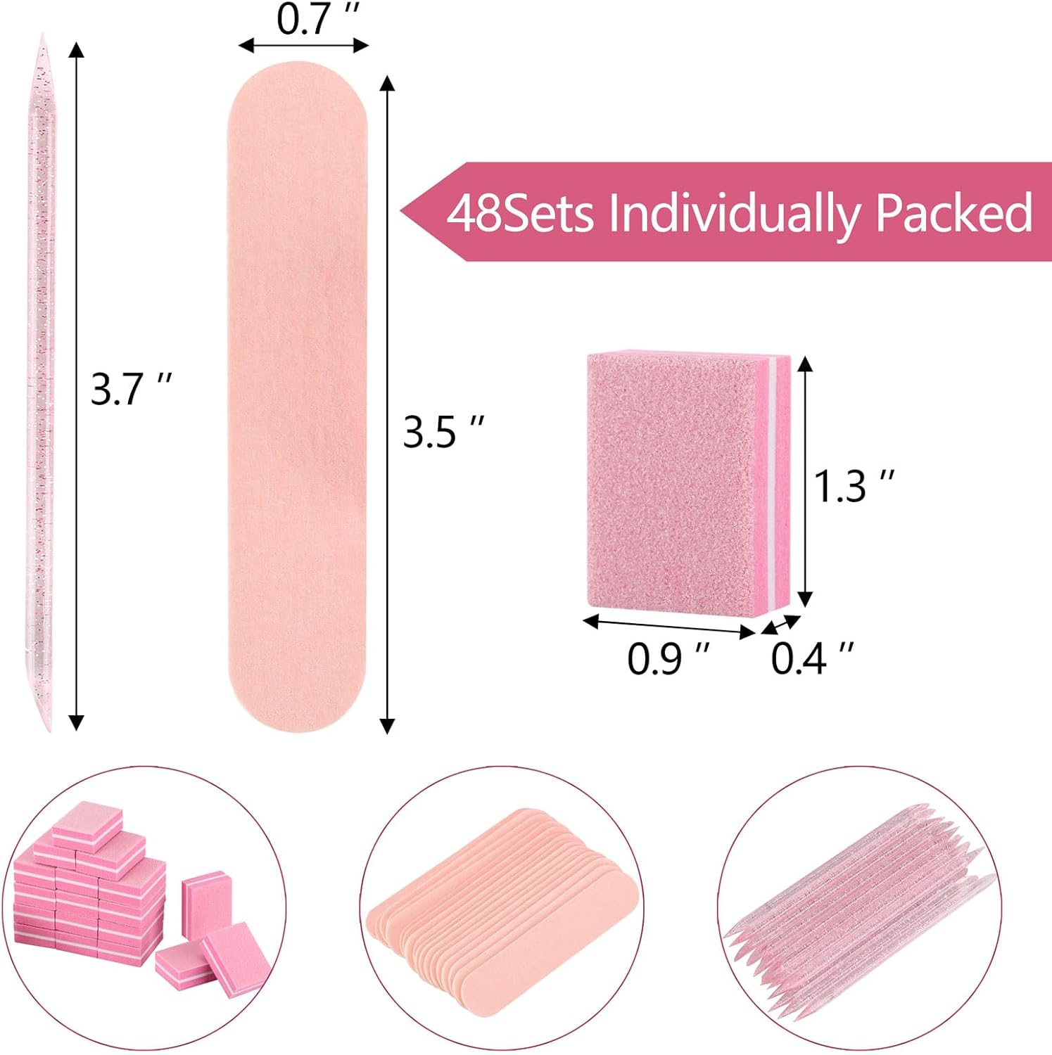 48 Sets Disposable Manicure Kit, Individually Package Nail Kit,Manicure Set with Mini Nail File,Mini Nail Buffer,Nail Stick for Salon Home image number 2