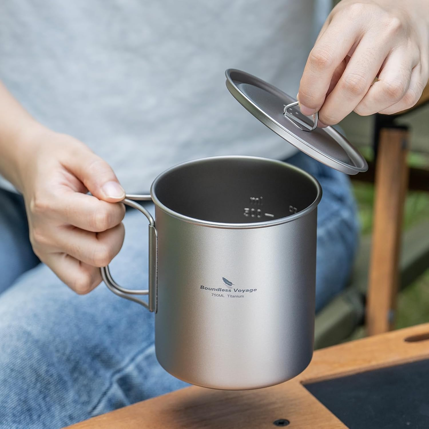 Boundless Voyage Titanium Mug with Lid Outdoor Titanium Lightweight Coffee Mug for Hiking Backpacking Camping (Ti3249D-750Ml)
