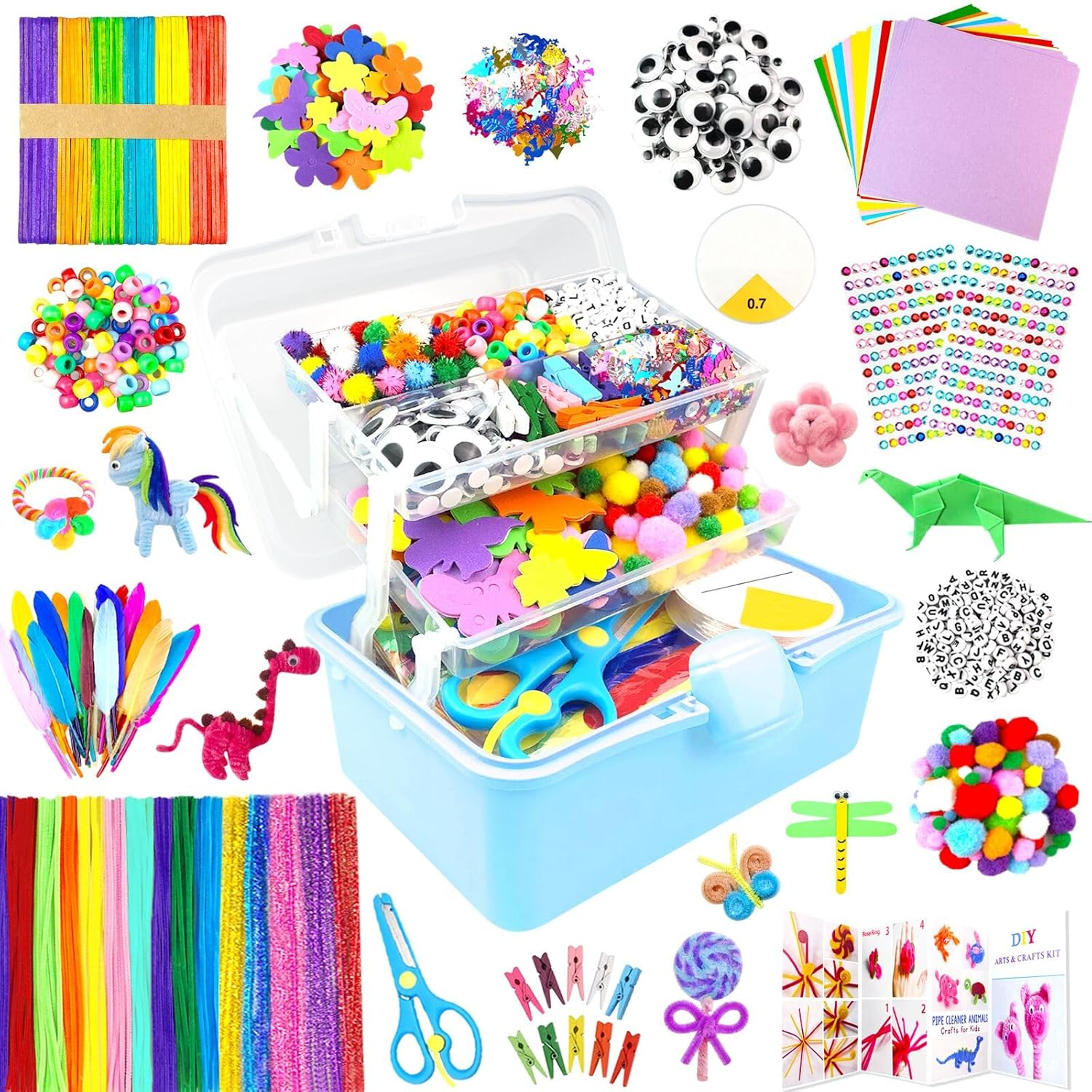 Arts and Crafts Supplies for Kids Crafts Kit with Pipe Cleaners DIY Crafts for Kids Art School Supplies Materials All in Crafting Box Craft Supply Set Gifts for Kid Girls Boys Age 4-8, 8-12 image number 4