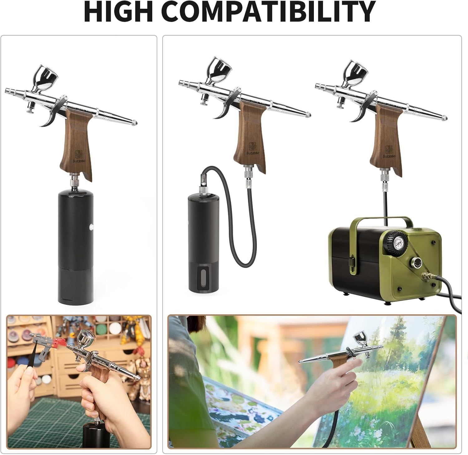 Bucasso Airbrush Guns for Painting, Double Action Trigger Airbrush Kit with 0.3Mm/0.5Mm/0.8Mm Needles/Nozzle Sets, Replaceable Fluid Cup, Airbrush Spray Set for Painting Nails Cake Tattoo (W002-W) - W001-B image number 3