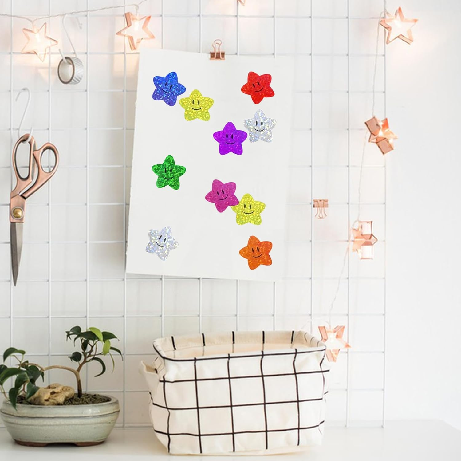 Anwyll Star Smiley Face Stickers - Happy Face Stars Stickers for Kid Reward 500Pcs 1Inch Shiny Star Sticker Self Adhesive Glitter Foil Stars Sticker for Envelope Seal Classroom Teacher Behavior Chart image number 1