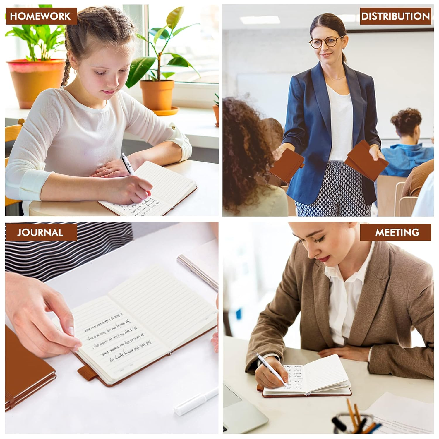 Feela 3 Pack Pocket Notebook Journals, Mini Cute Small Journal Notebook Bulk Hardcover College Ruled Notepad with Pen Holder for Office School Supplies, with 3 Black Pens, 3.5&rdquo;X 5.5&rdquo;, A6, Brown image number 1