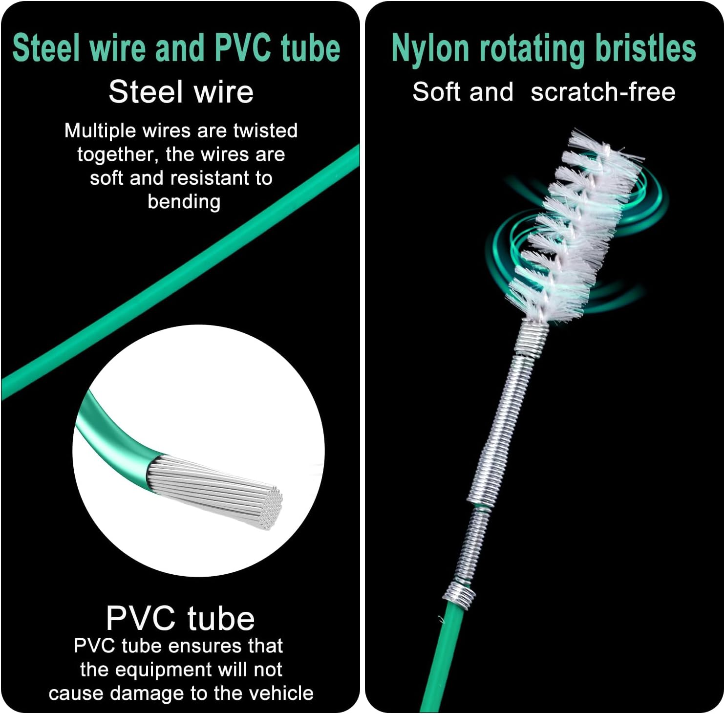 10 Pcs Car Sunroof Drain Cleaning Tool, 2 118In Flexible Long Pipe Cleaners with 4 Cleaning Brush 2 Syringe & Syringe Hose Heart Shaped Handle Soft Drain Brush for Auto Sunroof Wiper Hole image number 3