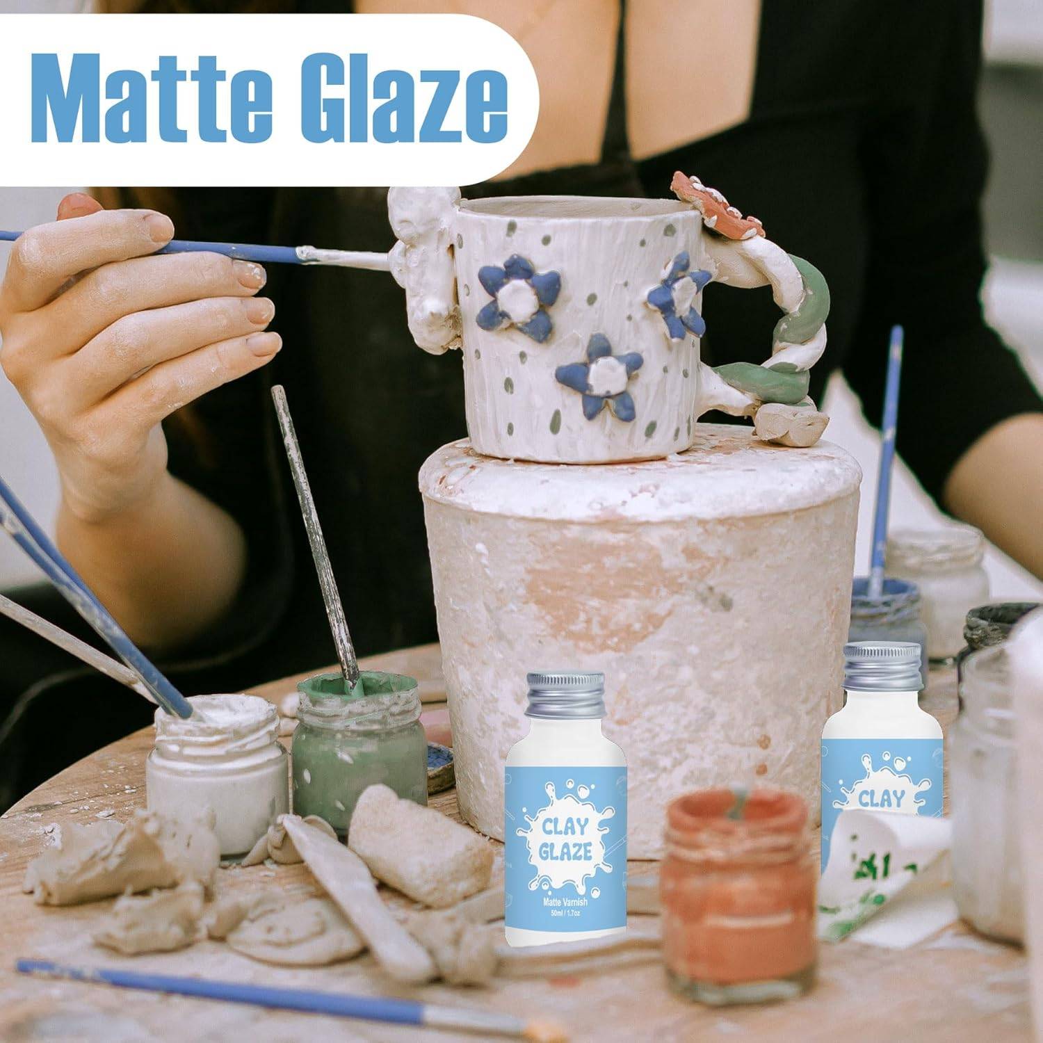 50Ml Air Dry Clay Varnish，Air Dry Clay Sealant for Airdry Clay，Air Dry Clay Glaze Can Not Only Used to Prevent Clay Cracking, Scratches, and Wear,It Can Also Having a Matte Glaze Effect (Matte) image number 4
