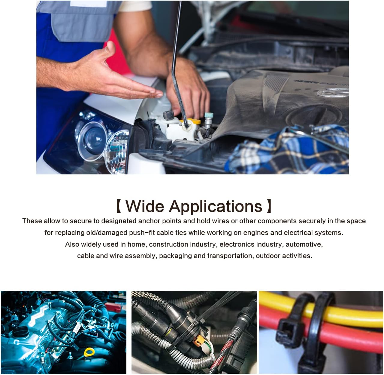 VAGURFO 120 Pack Black Nylon Push-Fit Cable Zip Tie, Self-Locking, Universal image number 4