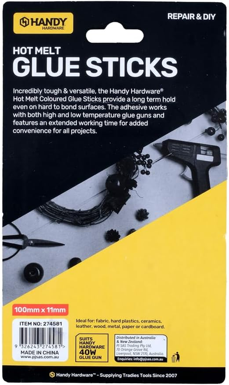 Handy Hardware Hot Melt Colored 10W Glue Gun Sticks, 100 X 7 Mm (Pack of 20)