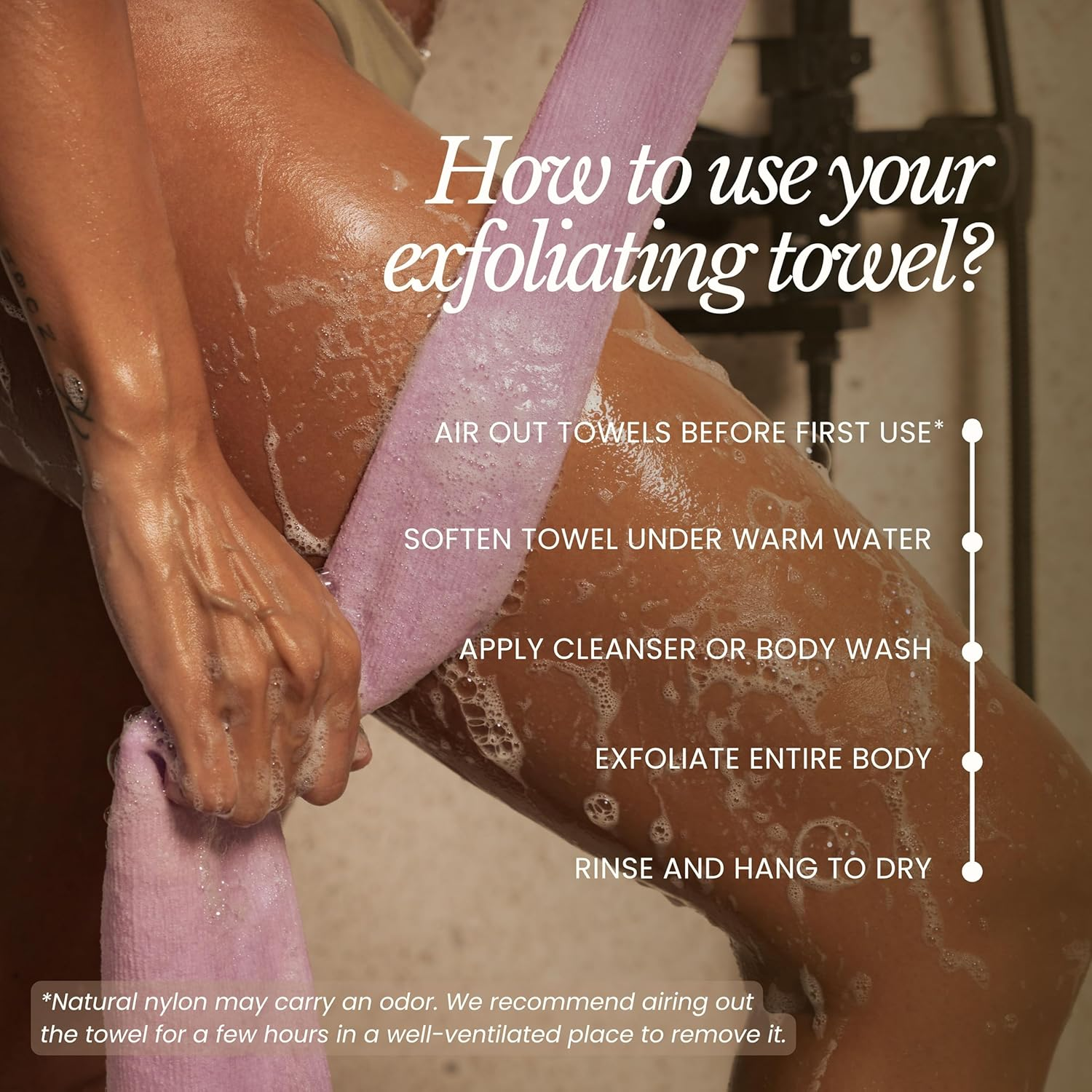 Bare Botanics Exfoliating Towels 2 Pcs (Lavender) &ndash; 100% Nylon Fiber &ndash; Textured Bath Towels &ndash; Shower Scrubber for Smooth Skin &ndash; Suitable for Wet or Dry Use image number 6