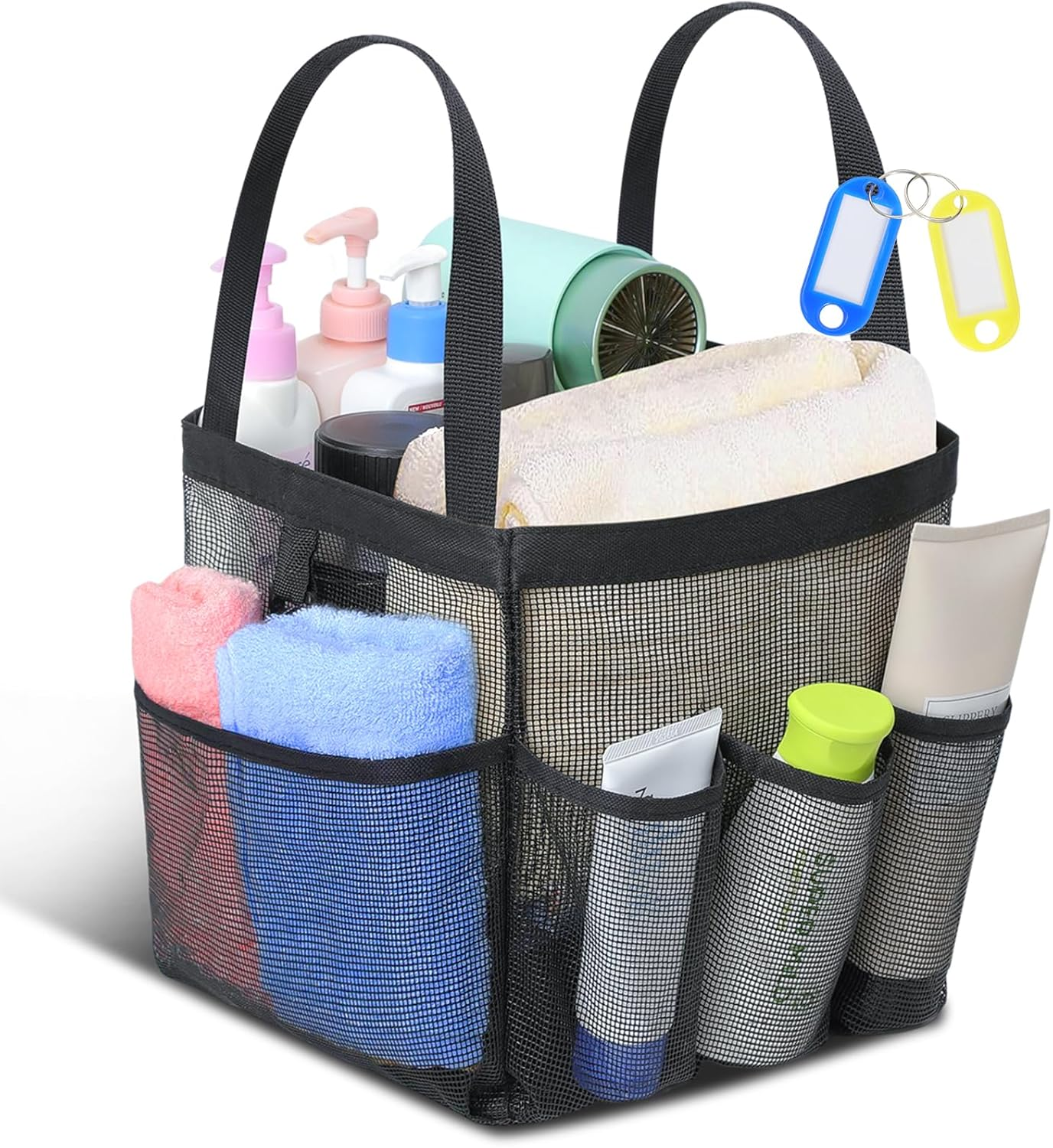 Temede Mesh Shower Caddy Tote, Large Shower Caddy Basket Portable, Quick Dry Hanging Toiletry Bag, 8 Storage Pocket Bath Organizer for College Dorm, Gym, Camp, Travel (Pink)